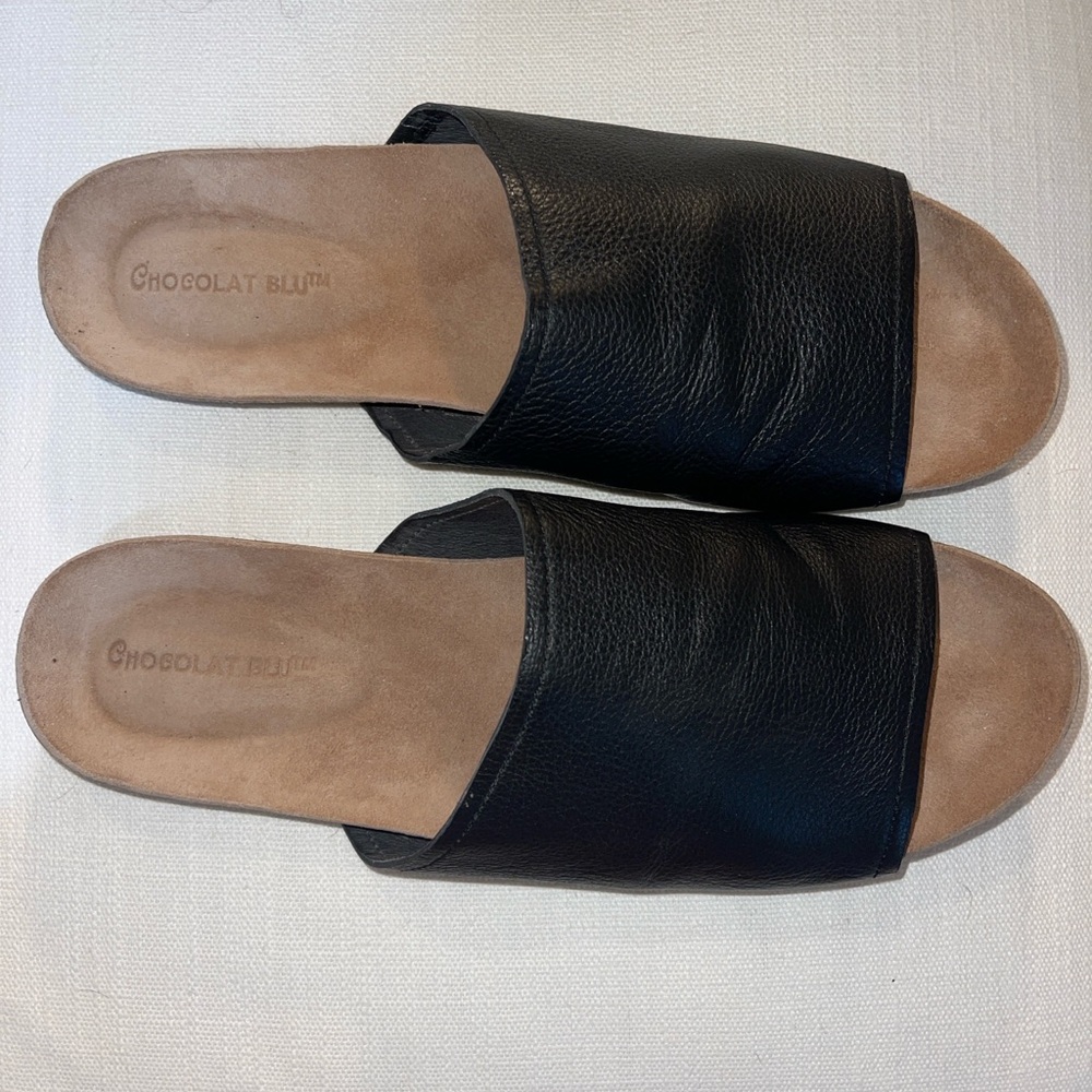 Chocolat Blu Black Leather Slides